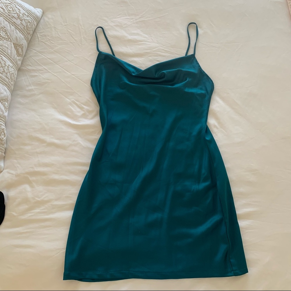 Missguided Teal Cowl Neck Slip Dress